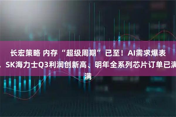 长宏策略 内存 “超级周期” 已至！AI需求爆表，SK海力士Q3利润创新高、明年全系列芯片订单已满